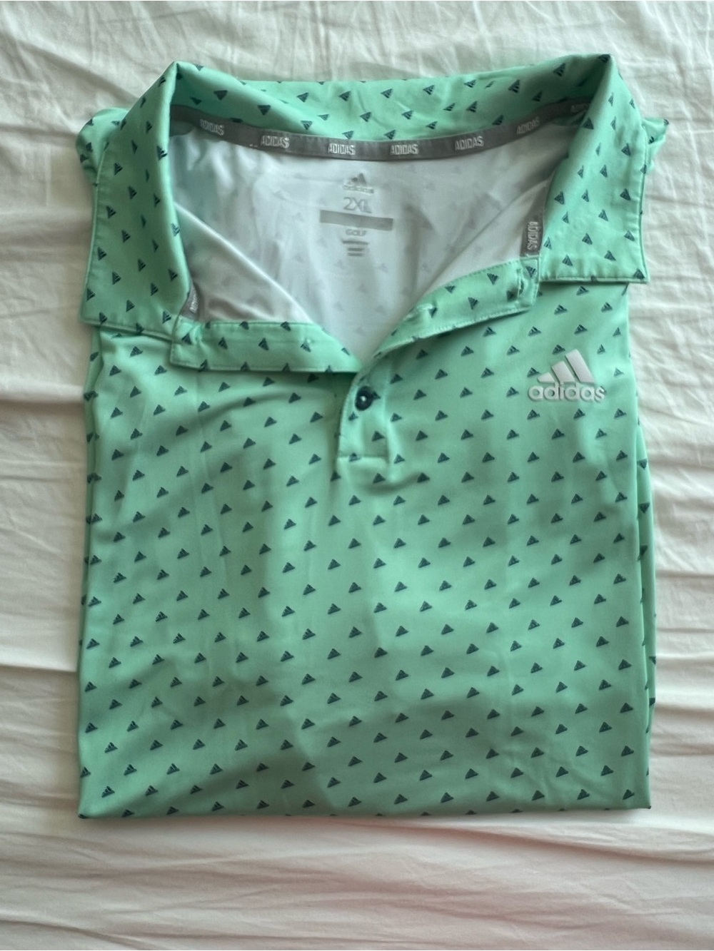 adidas Mint Green Golf Polo with Navy Triangle Accents